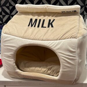 Cream and White Milk Carton Pet Bed